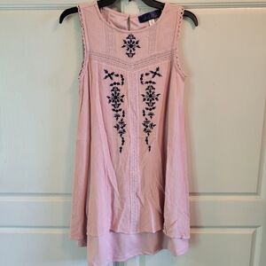 Blue Rain Pink Mini Dress with Navy Embroidery